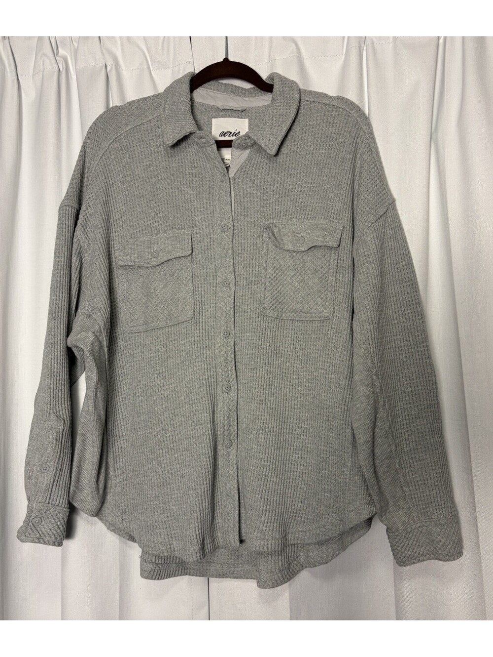Aerie Lumberjane Waffle Shirt In Medium Heather Grey Size Medium Retail $65 - Picture 2 of 7